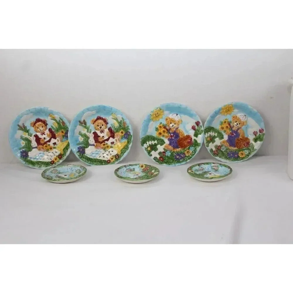 Vintage hand crafted ceramic plate set